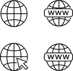 Collection of Internet Icons Representing Global Communication, Website Navigation, and Online Presence for Connection and Information Access