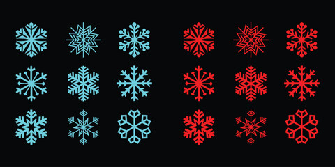 Isolated Snowflake Vector Set on Black Background Winter Season Decoration Graphic Design Detailed Ice Crystal Shapes