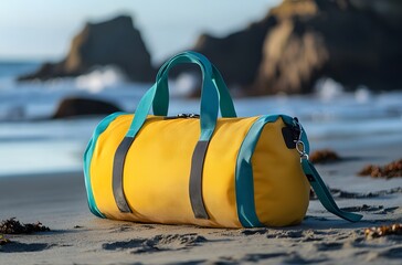 A travel bag and the calm nature of the sea represent the idea of ​​creating a pleasant environment by the sea for a little peace and tranquility in the summer heat.