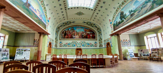 View of the interior of the Museum of Local Lore named after Vasyl Krychevskyi in Poltava. Beautiful and unusual ornament. Ukraine. Europe
