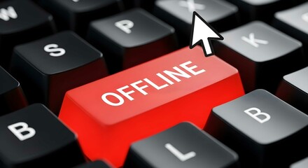 Red keyboard button showing word offline. Internet concept for network disconnection, no internet or error notification.