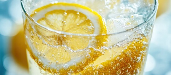 Refreshing lemon-flavored sparkling drink in a glass.