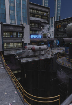 Future City - Interplanetary Space Shuttle Dock, 3d digitally rendered science fiction illustration
