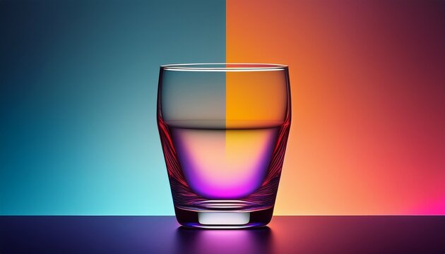 glass half full or glass half empty concept on gradient background