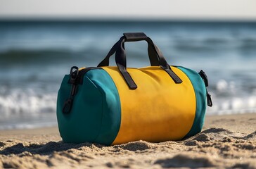 A travel bag and the calm nature of the sea represent the idea of ​​creating a pleasant environment by the sea for a little peace and tranquility in the summer heat.