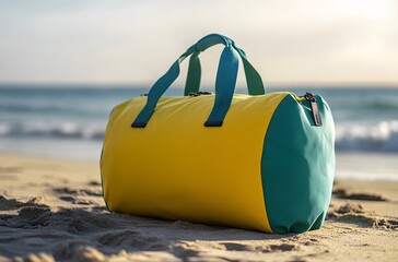 A travel bag and the calm nature of the sea represent the idea of ​​creating a pleasant environment by the sea for a little peace and tranquility in the summer heat.