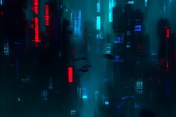 Obraz premium Cyberpunk city with flying vehicles shadows