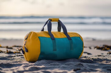 A travel bag and the calm nature of the sea represent the idea of ​​creating a pleasant environment by the sea for a little peace and tranquility in the summer heat.