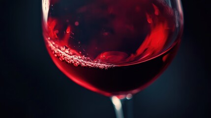 Close-up of a glass of red wine with swirling texture.