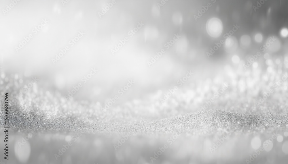 Poster  soft silver glitter bokeh texture with abstract light sparkles and blurred highlights for elegant website background, minimalist branding or luxury print design