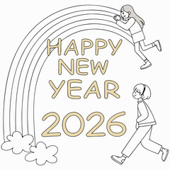 Happy new year 2026 rainbow kids illustration