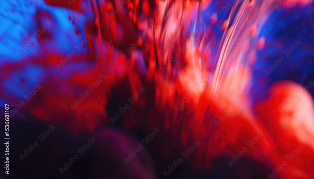 Poster vibrant red ink swirling in blue liquid abstract background for web design, print media, and brandin