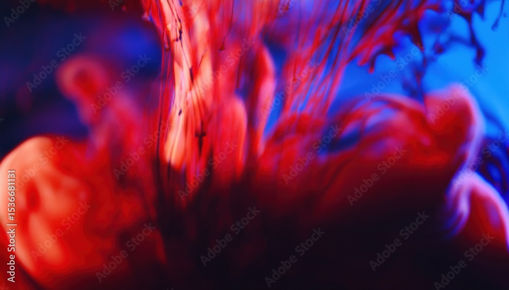 Aufkleber vibrant red ink swirling in blue liquid abstract background for web design, print media, and brandin
