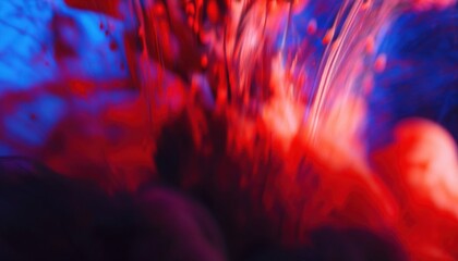  vibrant red ink swirling in blue liquid abstract background for web design, print media, and branding with fluid motion and dramatic color contrast