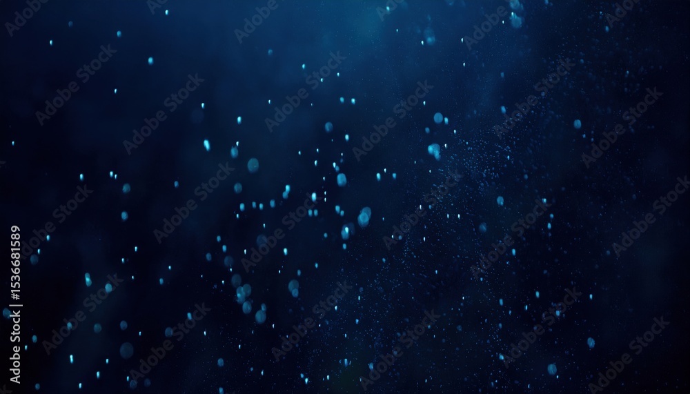 Aufkleber dark blue underwater particles floating in motion blur with glowing bokeh effect and dreamy depth for website background, print poster, or branding texture

