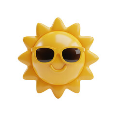 Sunny Sun Toy with Sunglasses Bright Yellow Cheerful Face Sitting Against White Background