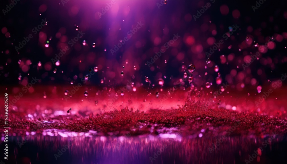 Aufkleber vibrant magenta water splash over shimmering red surface with glowing bokeh and suspended droplets, 