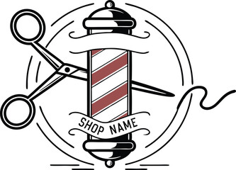Classic Barber Shop Pole Design Featuring Scissors and Stripes Perfect for Branding and Logos