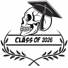 Skull graduation cap class of 2026 wreath design