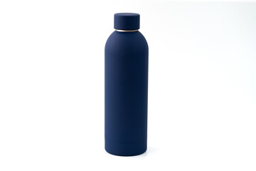 Front view of a blank cobalt blue stainless steel bottle on a white background, ideal for mock-up display; 