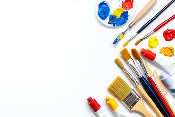 Naklejka premium Flat lay of painting tools