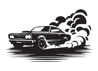 Black Muscle Car Silhouette Illustration for Enthusiasts and Automotive Designs