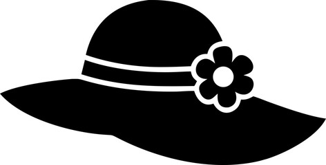 Silhouette of Elegant Sunhat with Flower Detail – Feminine Fashion Accessory, Summer Style, Minimalist Design, Headwear Isolated, Chic Apparel, Stylish Hat Illustration, Botanical Accent
