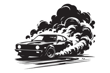 Smoking Car Silhouette Vector Illustration Drifting Car Black Silhouette