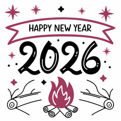 Happy new year 2026 campfire design element