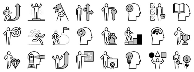 Icons in two tones about personal growth