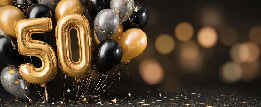 The 50th Birthday Celebration with Elegant Gold and Black Balloons
