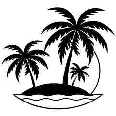 Silhouette of a Palm Tree at Sunset – Tropical Landscape, Exotic Nature Scene, Travel Destination, Beach Vacation, Summer Background, Minimalist Design, Serene Evening Light
