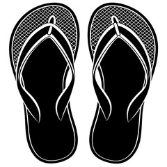 Silhouette of Flip Flops on White Background – Summer Footwear Icon, Beach Sandals Shape, Minimalist Vacation Symbol, Isolated Object for Travel, Leisure, Fashion, Lifestyle and Graphic Design
