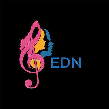 EDN Creative Feminine Music Logo, with Treble Clef and Colorful Female Silhouettes,  EDN Later Logo &ndash; Beauty and Art Concept.
