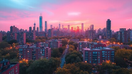 Fototapeta premium Urban sunset cityscape view