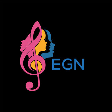 EGN Creative Feminine Music Logo, with Treble Clef and Colorful Female Silhouettes,  EGN Later Logo &ndash; Beauty and Art Concept.
