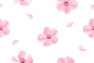 Beautiful pink cherry blossoms (sakura) seamless pattern. illustration for greeting card, wedding invitation and other holiday background.
