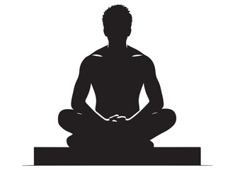 Silhouette of Meditating Man in Lotus Position Vector Illustration