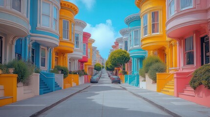 Obraz premium Vibrant colorful houses lining a street