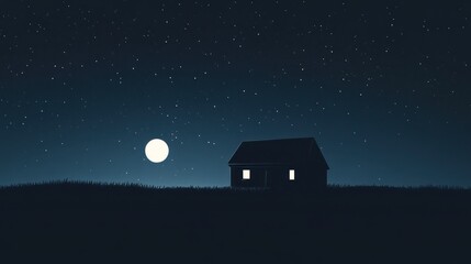 Nighttime rural scene with a house