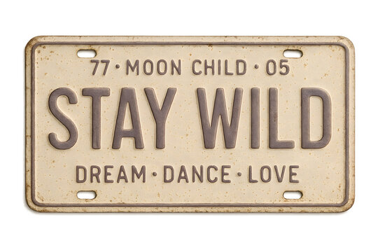 Vintage Stay Wild License Plate Design Dream Dance Love Retro Decor Textured Background