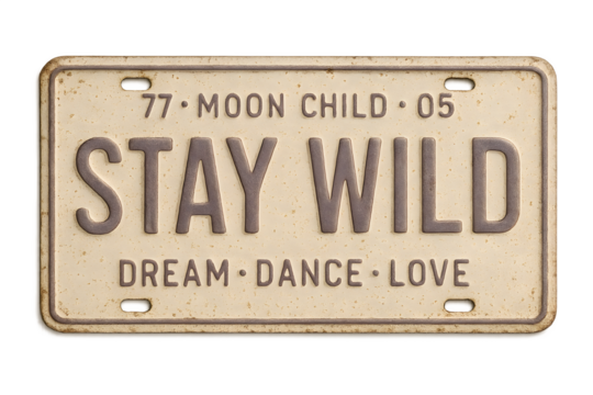 Vintage Stay Wild License Plate Design Dream Dance Love Retro Decor Textured Background