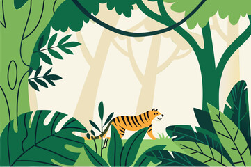 Tropical Jungle Forest Flat Vector Background