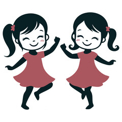 Cheerful Cartoon Twin Girls Illustration for Kids Designs