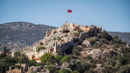 The view of the Simena Castle in Turkey