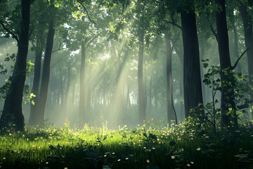 Obraz premium Exclusive a Tranquil Forest Scene During the Early Morning Hours