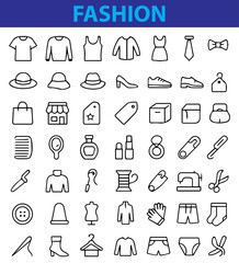 set of Fashion Line Icons Set,  Minimal Vector Style Icons of Clothing, Accessories & Apparel