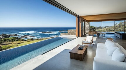 Obraz premium Coastal home with an infinity pool and ocean views.