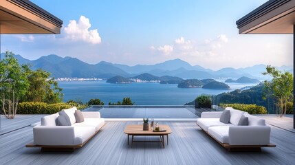 Panoramic outdoor living space with a stunning view.