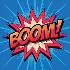 Comic Book Style Explosion with Boom Text and Cat Illustration